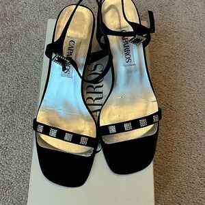 Caparros Black Rhinestone-Embellished Strappy Heels